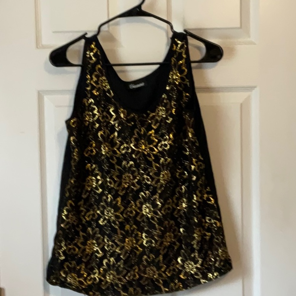 Gianna Vintage Black & Gold Floral Sleeveless Pullover Trendy Top Size Medium